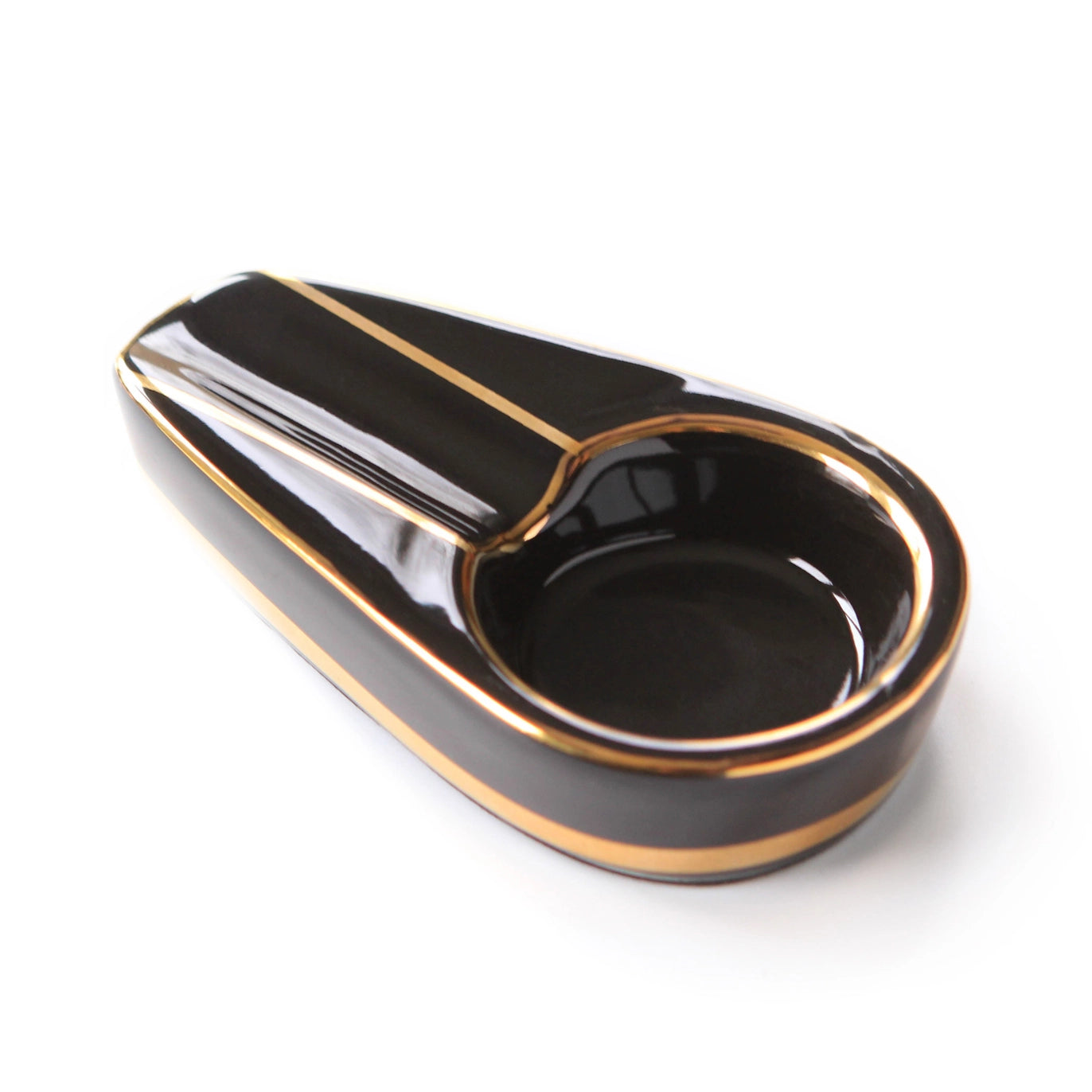 Black and gold ceramic cigar ashtray, single luxury ashtray for cigars by Fable & Feather