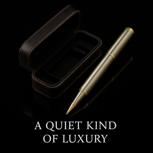 Luxury champagne finish rollerball pen with polished gold accents, perfect executive gift and premium writing accessory