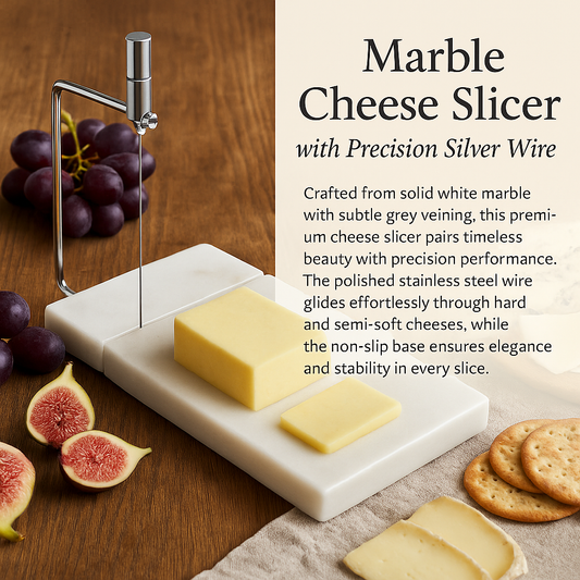 Luxury marble cheese board with stainless steel cutter, perfect for charcuterie and elegant kitchenware gifts