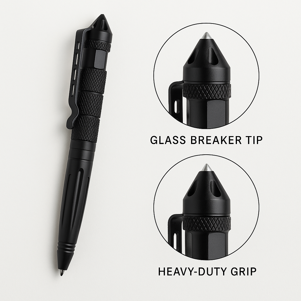 Durable tactical pen with emergency glass breaker, perfect for survival and self-defense in everyday carry