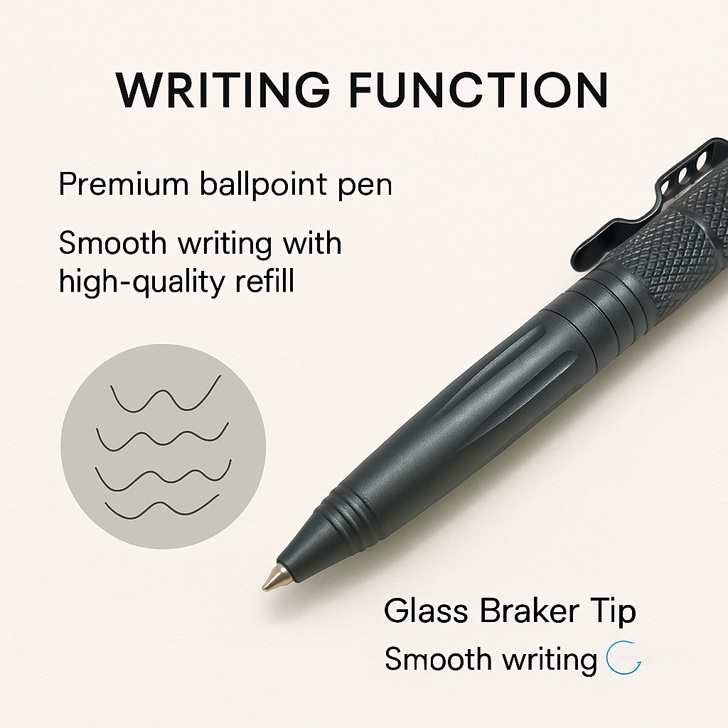 Durable tactical pen with emergency glass breaker, perfect for survival and self-defense in everyday carry
