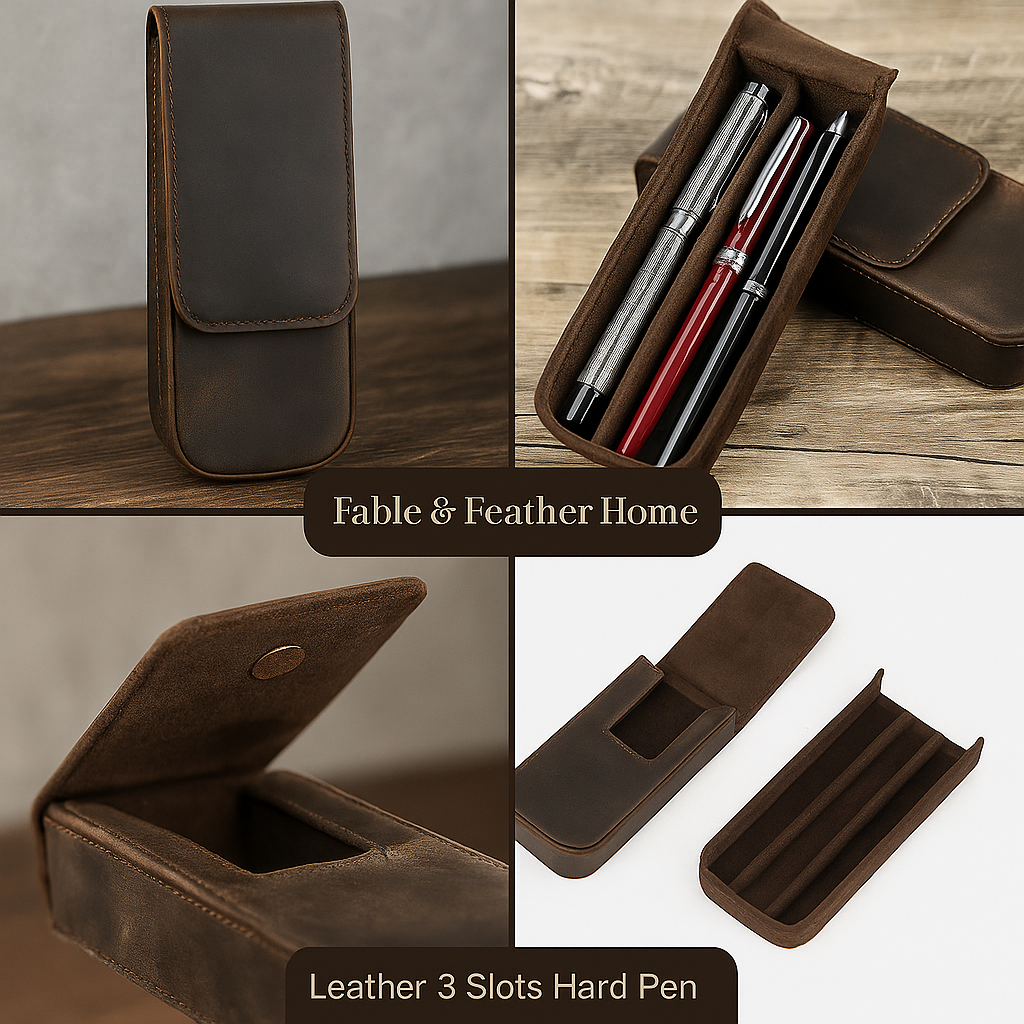 The Wexford Leather Pen & Pencil Case – 3 Slot with Removable Tray.