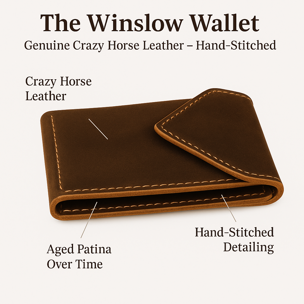 Close-up of hand-stitched Crazy Horse leather detailing