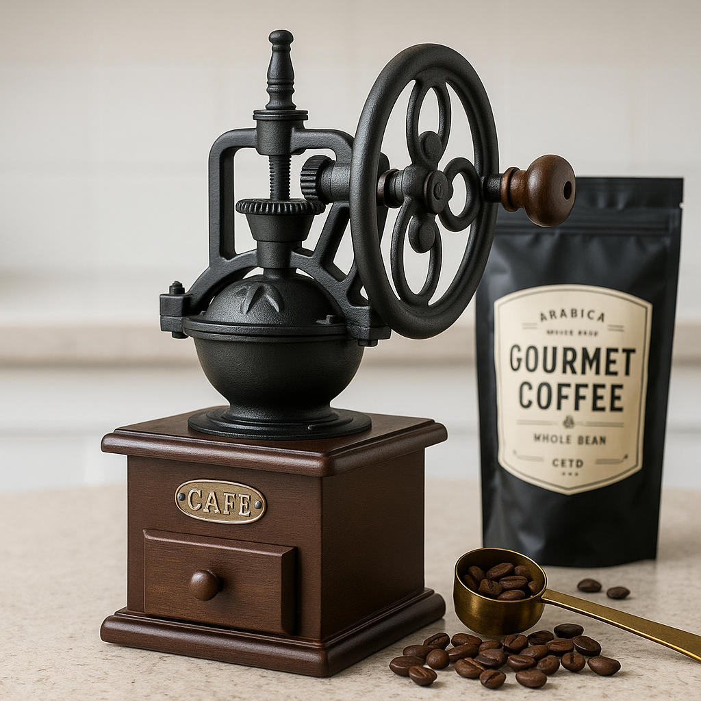 Vintage coffee grinder manual cast iron grinder hand-crank burr for rustic slow brew and barista accessories