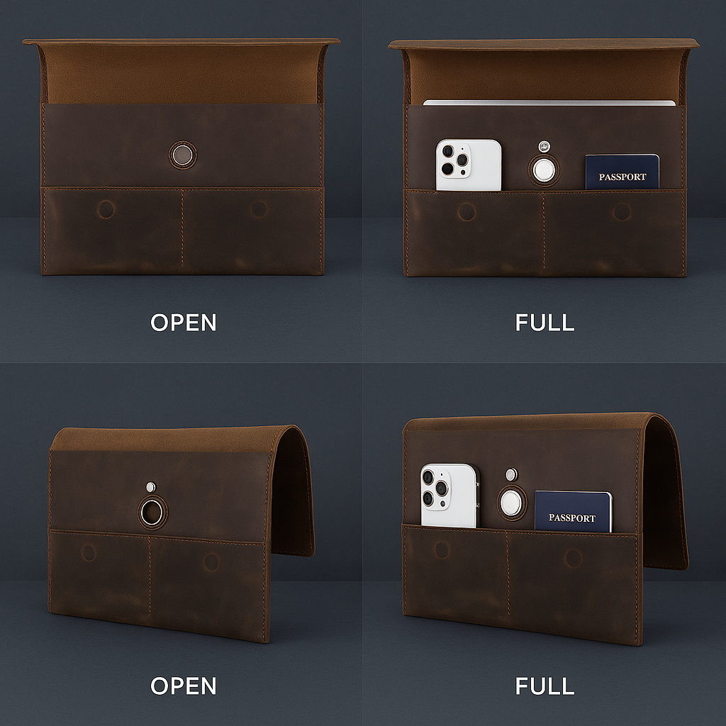 The Vintage Tech Sleeve – Leather, AirTag Slot.