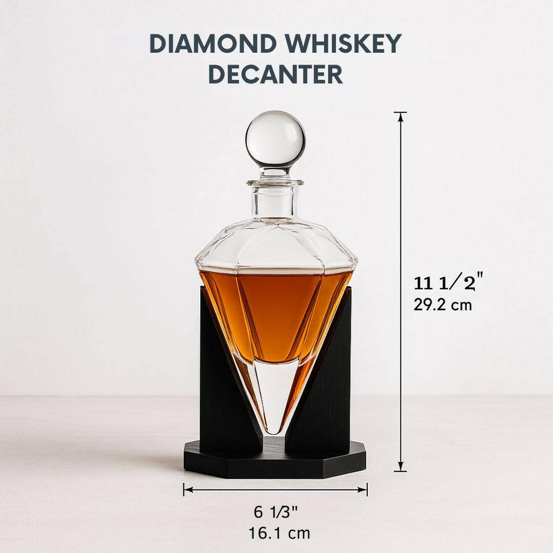 Diamond-Cut Crystal Decanter with Wood Base.