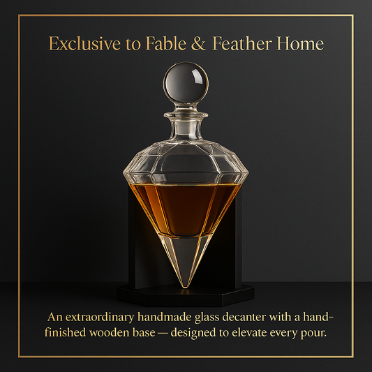 Diamond-Cut Crystal Decanter with Wood Base.