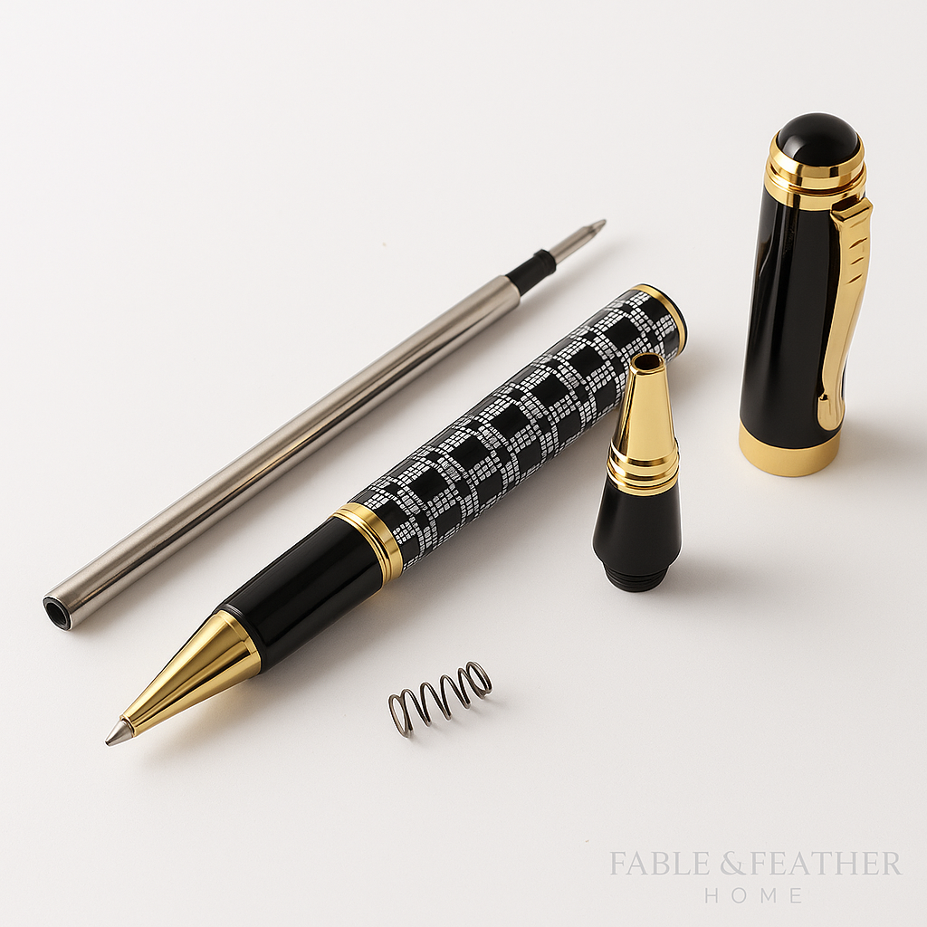 Luxury black and gold roller pen, executive heavy metal gel pen, premium gift writing instrument