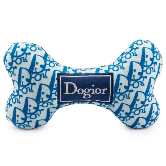 Blue Dogior Bone luxury squeaky dog toy, stylish designer-inspired pet accessory for fashionable dogs