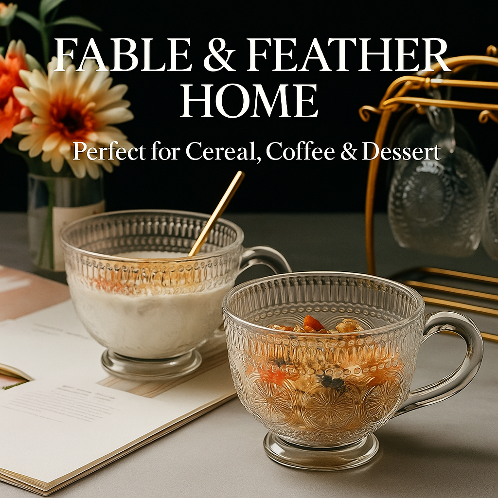 Set of vintage embossed glass cups for coffee and parfaits