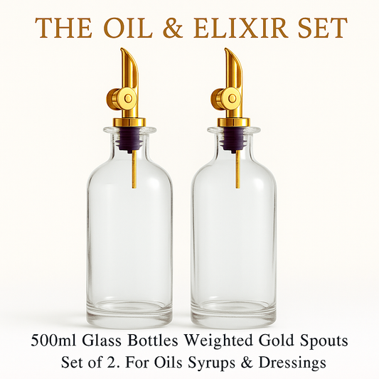 Gold-weighted oil and vinegar pour bottles 500 ml set of two
