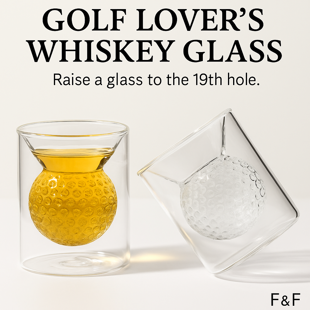 Golf whiskey glass with golf ball design - perfect whiskey gift for golf lovers and golf-themed barware