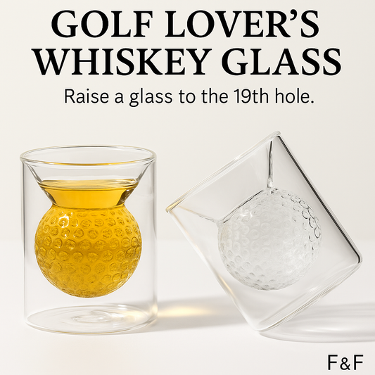 Golf whiskey glass with golf ball design - perfect whiskey gift for golf lovers and golf-themed barware