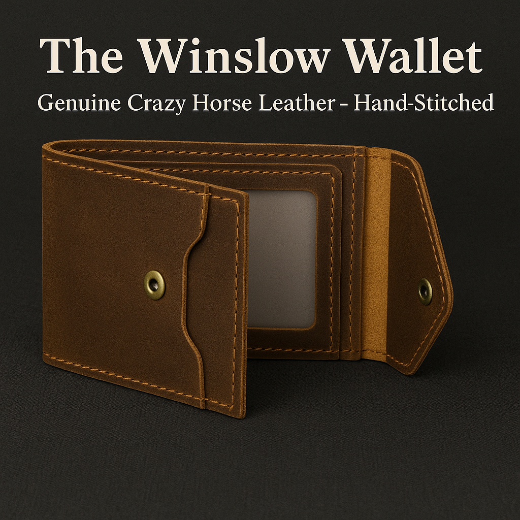 Handcrafted Crazy Horse leather wallet with snap closure
