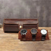Handcrafted leather watch roll open with watches inside