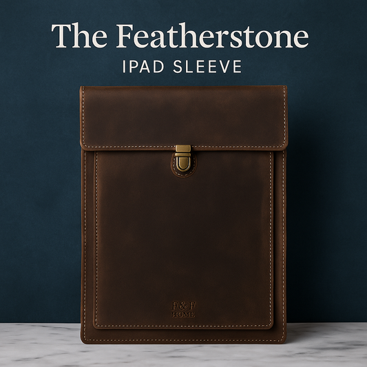 Luxury handcrafted leather laptop sleeve with vintage cowhide and Featherstone finish, perfect for elegant protection.