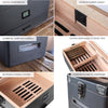 Luxury Military Humidor Cabinet featuring black ash, gold accents, PEG-organized drawers, and Hydro Tray humidity control.