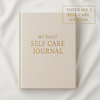 Daily Self-Care Journal hardcover with gold foil title on white background – luxury wellness notebook.