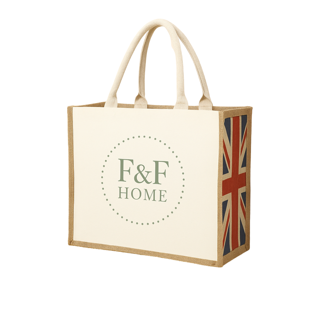 British Market Tote Union Jack edition, eco-friendly reusable jute cotton bag for shopping