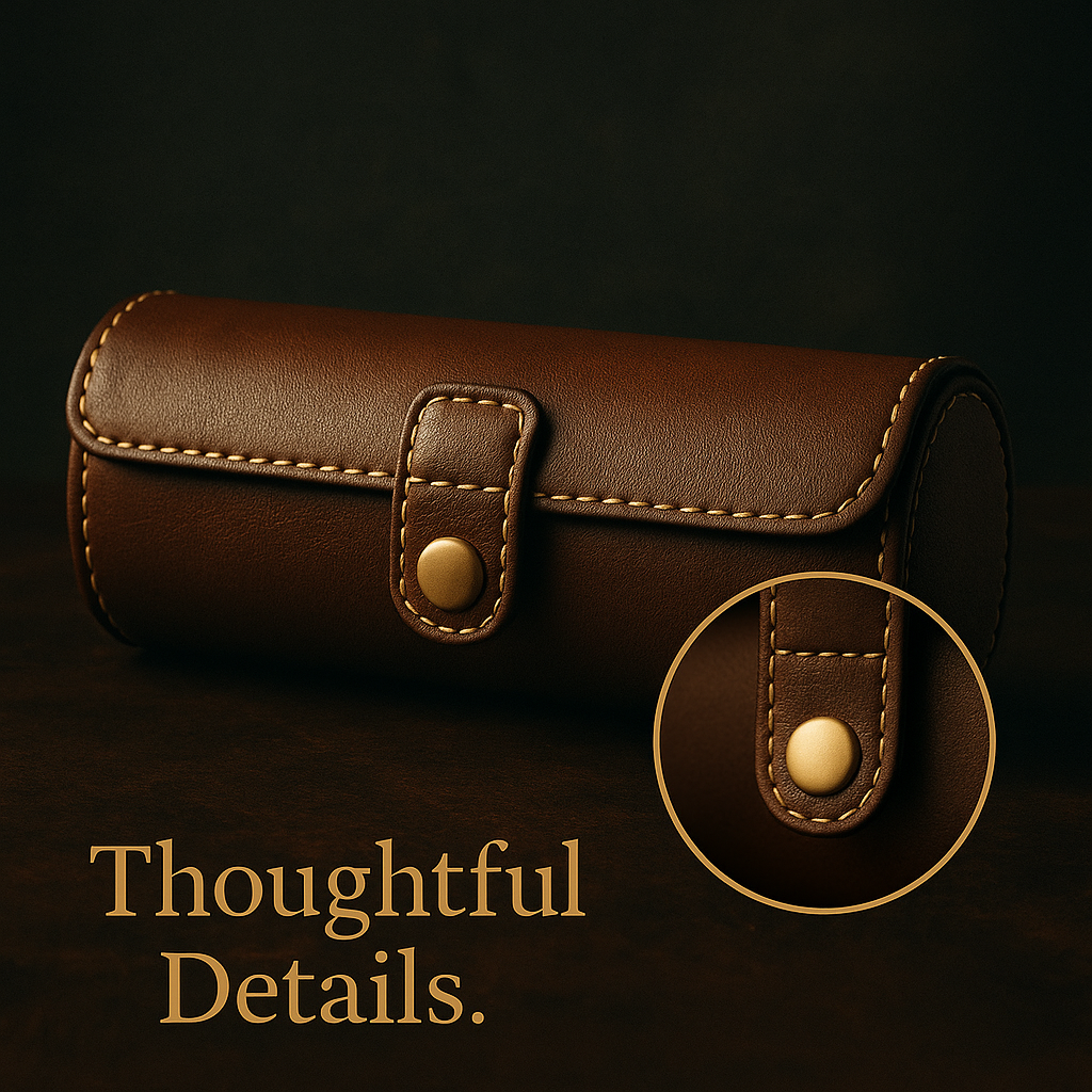 Fable & Feather Home leather watch case with brass snap closure