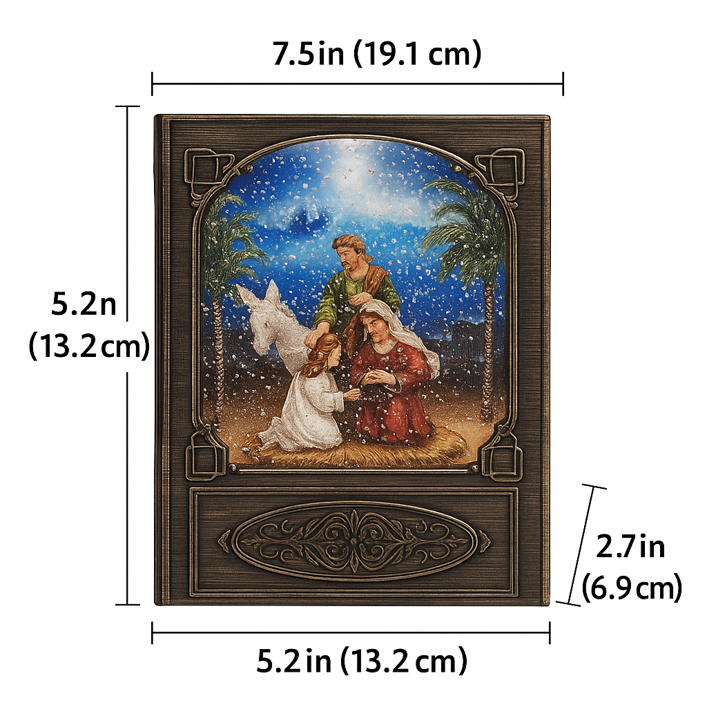 Nativity snow globe book – size guide with dimensions