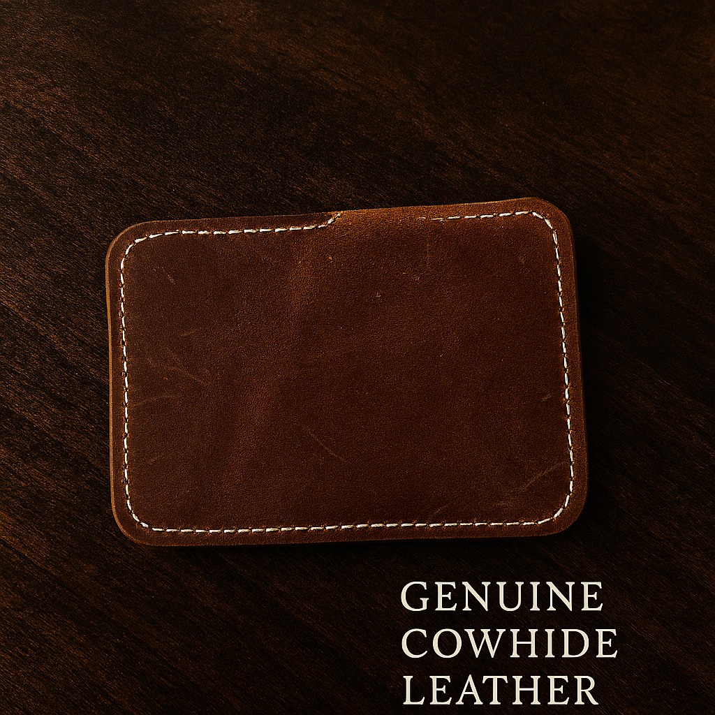 Compact card wallet beside Fable & Feather Home tag