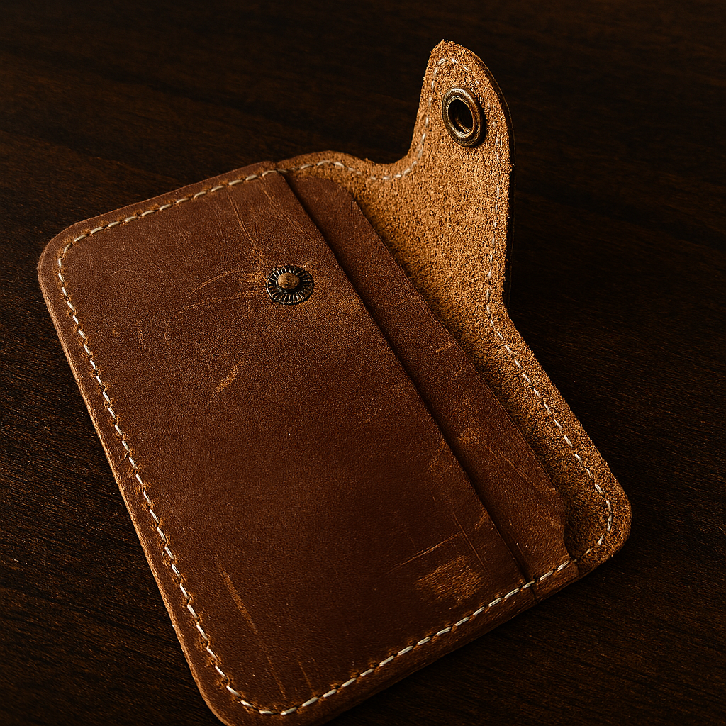 Minimalist men’s wallet in natural tan leather finish