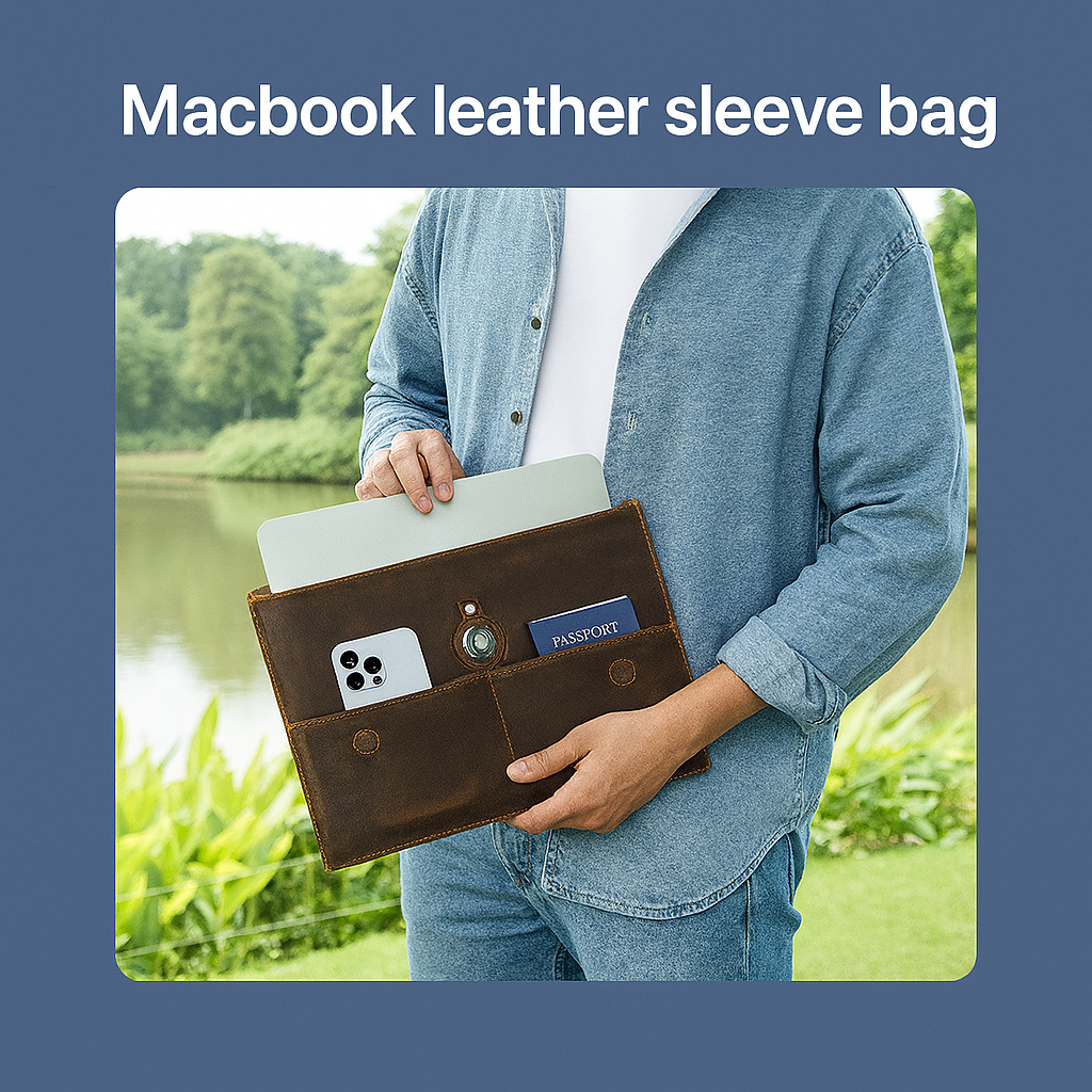 The Vintage Tech Sleeve – Leather, AirTag Slot.