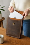 Luxury handcrafted leather laptop sleeve with vintage cowhide and Featherstone finish, perfect for elegant protection.