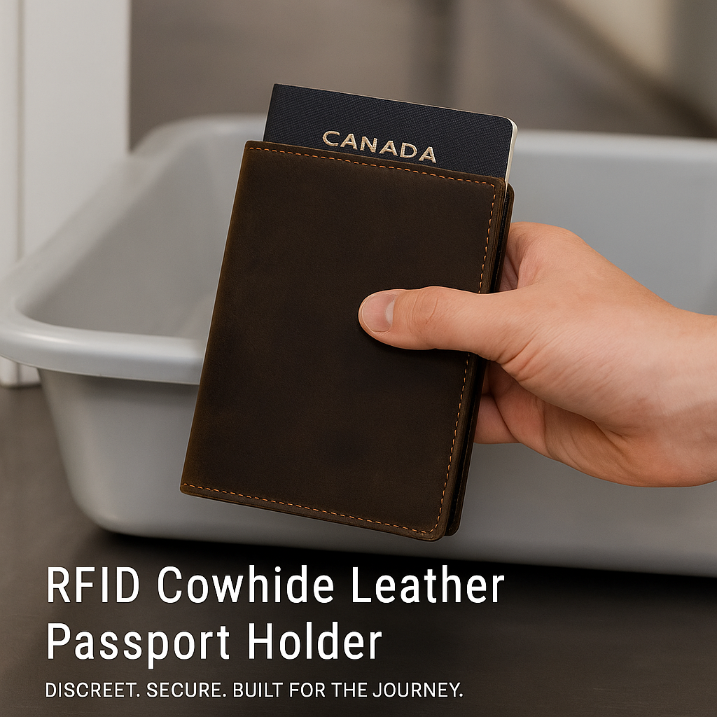 RFID Passport Wallet in luxury leather with AirTag holder, perfect RFID blocking travel case for secure journeys