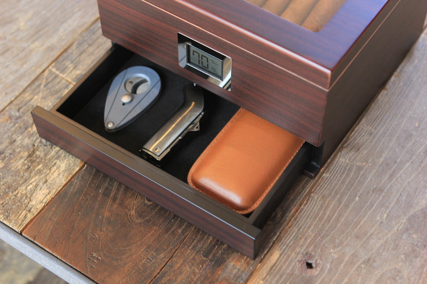 Renzo luxury glass-top cedar humidor with hygrometer - premium cigar storage box for aficionados