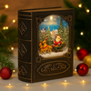 Angled view of Santa storybook light with sleigh and reindeer, Christmas decoration