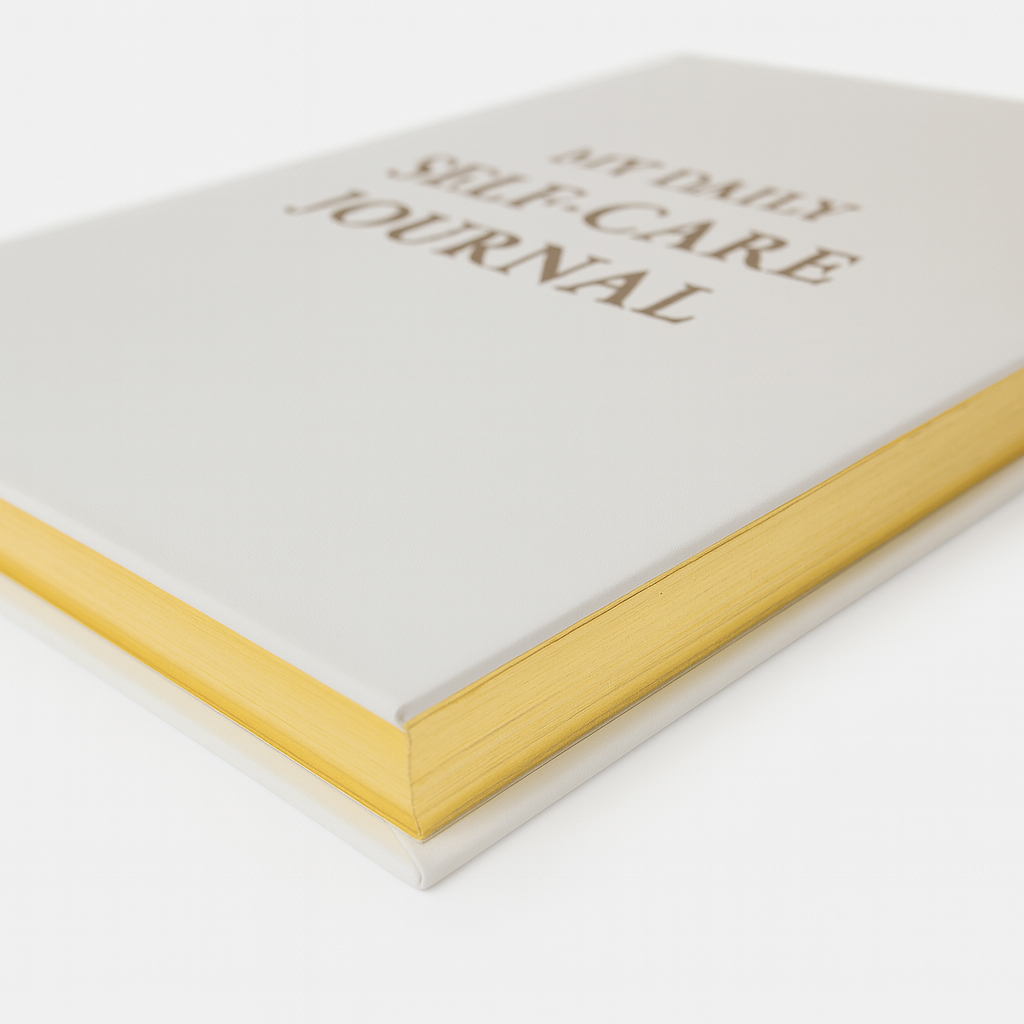 Guided mindfulness reflection notebook with gold-edged pages