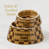 Luxury brown check pet bowl set with packaging – Fable & Feather Home