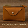 Tan leather zip wallet, genuine slim card holder, minimalist unisex leather wallet for everyday use