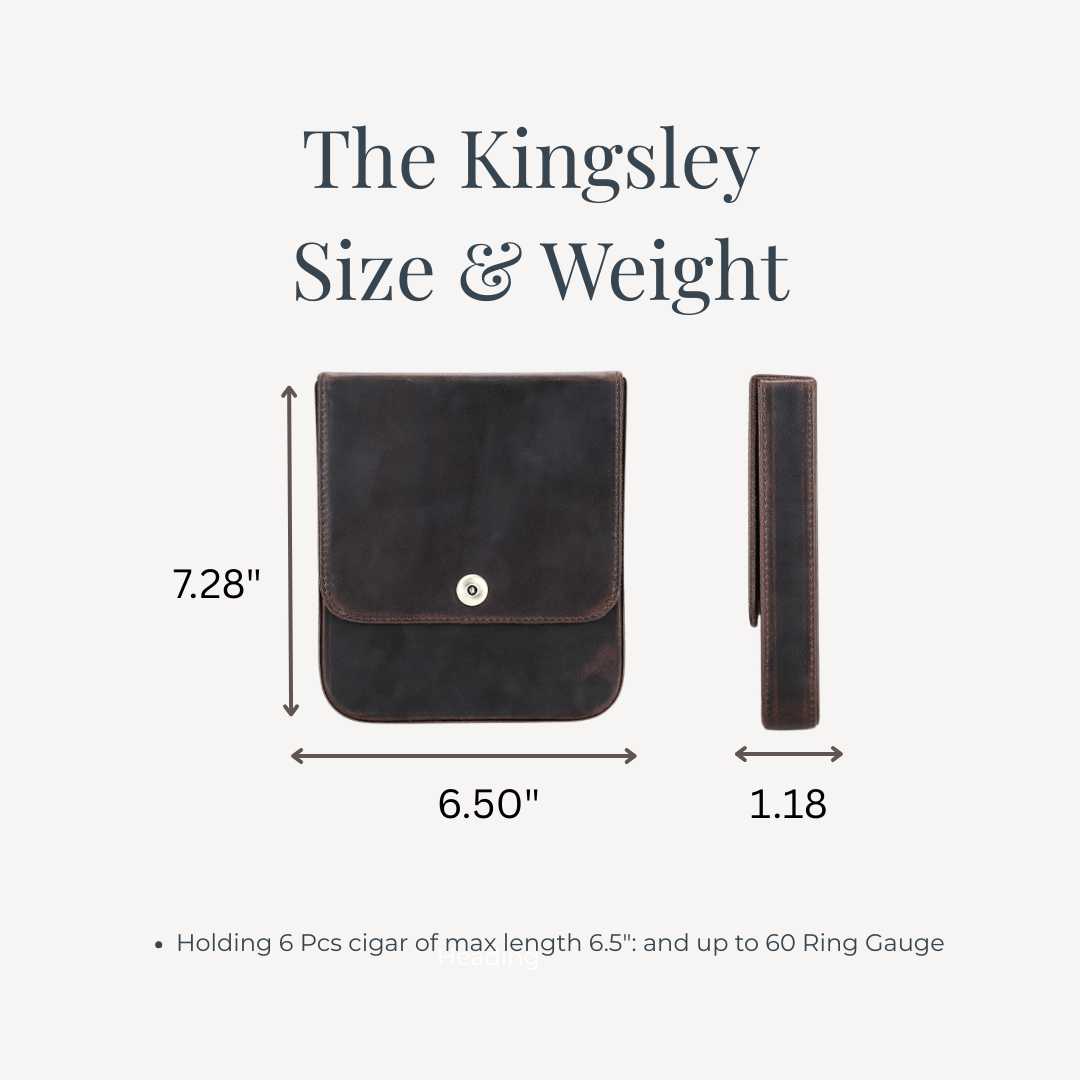 Kingsley Leather Travel Humidor: Vintage crazy horse leather cigar case for 6 cigars with suede lining and snap closure