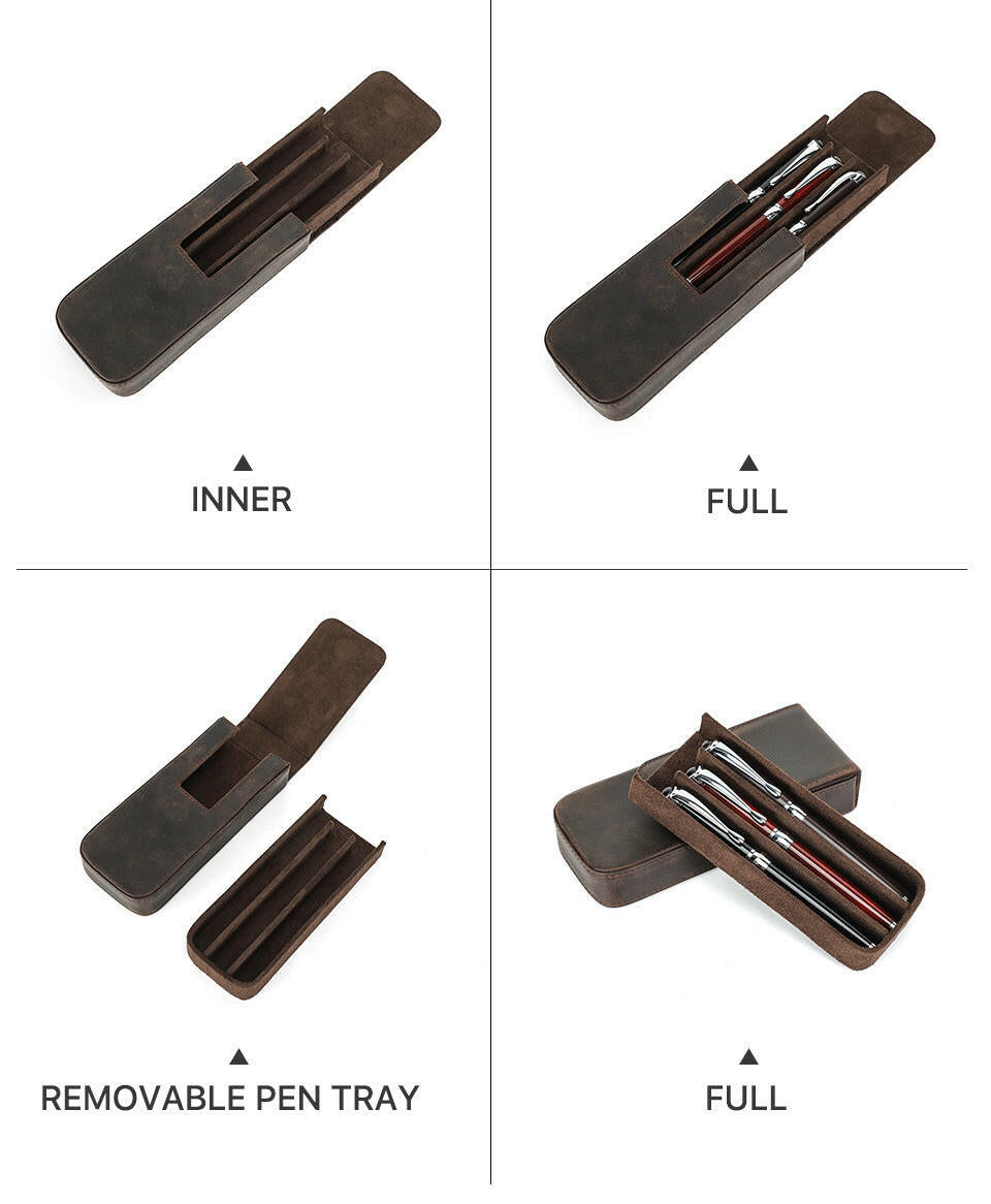 The Wexford Leather Pen & Pencil Case – 3 Slot with Removable Tray.