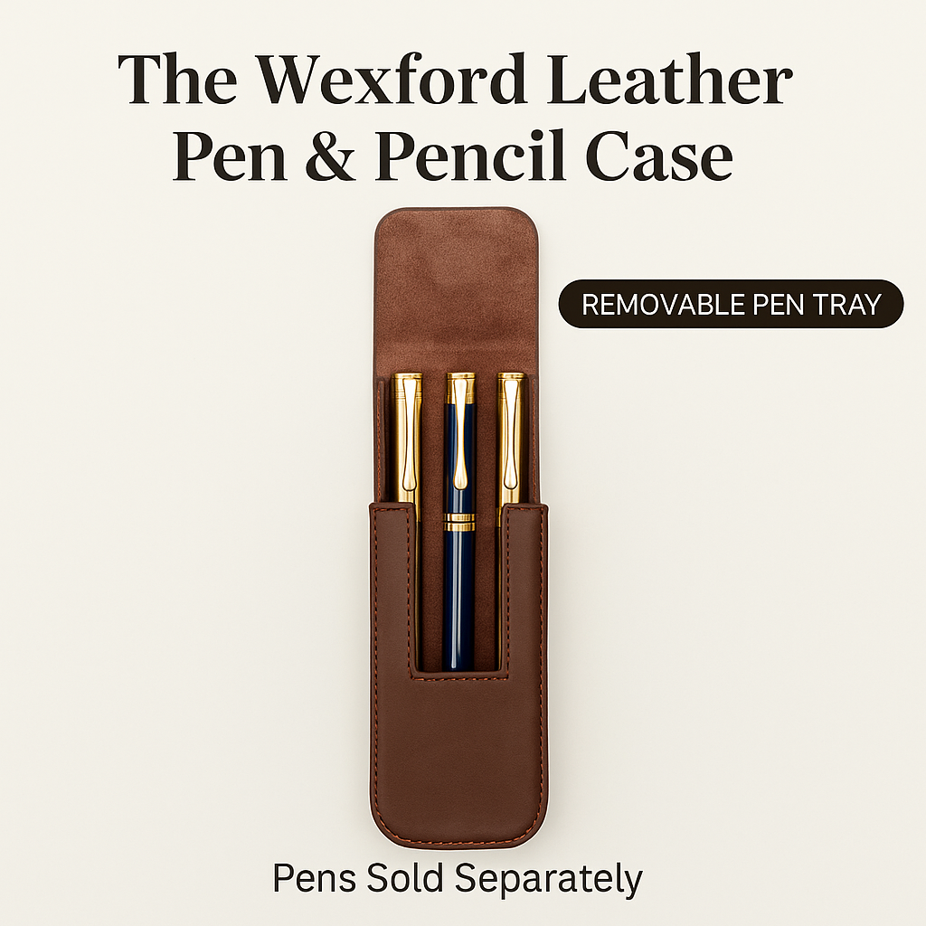 The Wexford Leather Pen & Pencil Case – 3 Slot with Removable Tray.