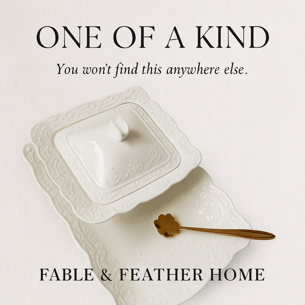 Three-piece ceramic dessert set from Fable & Feather Home