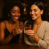Two women toasting with diamond cut whiskey glasses