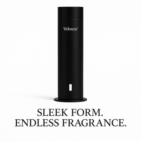 Veloura minimalist black cold-air nano diffuser on white background by Fable & Feather Home