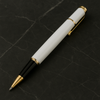 Luxury White & Gold Rollerball Pen with stainless steel body and smooth black ink, perfect executive writing gift.