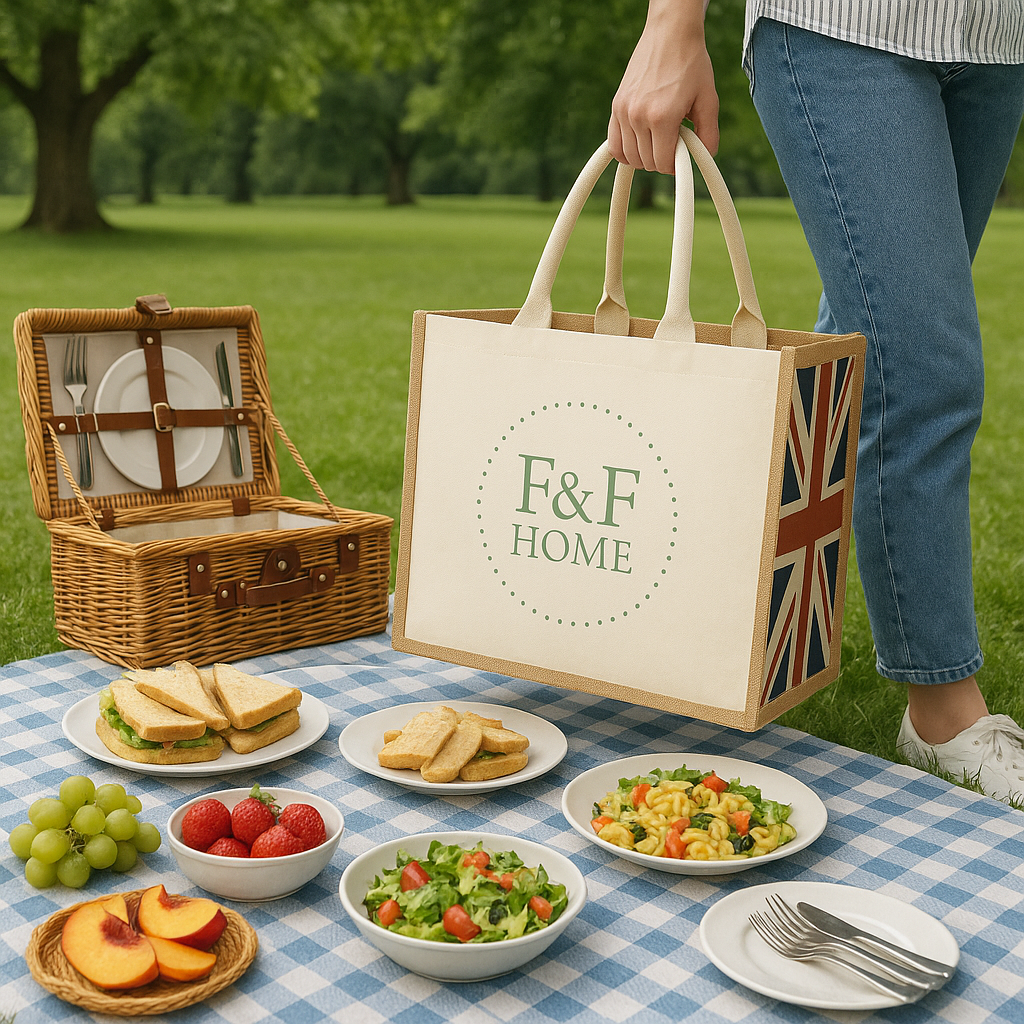 British Market Tote Union Jack edition, eco-friendly reusable jute cotton bag for shopping