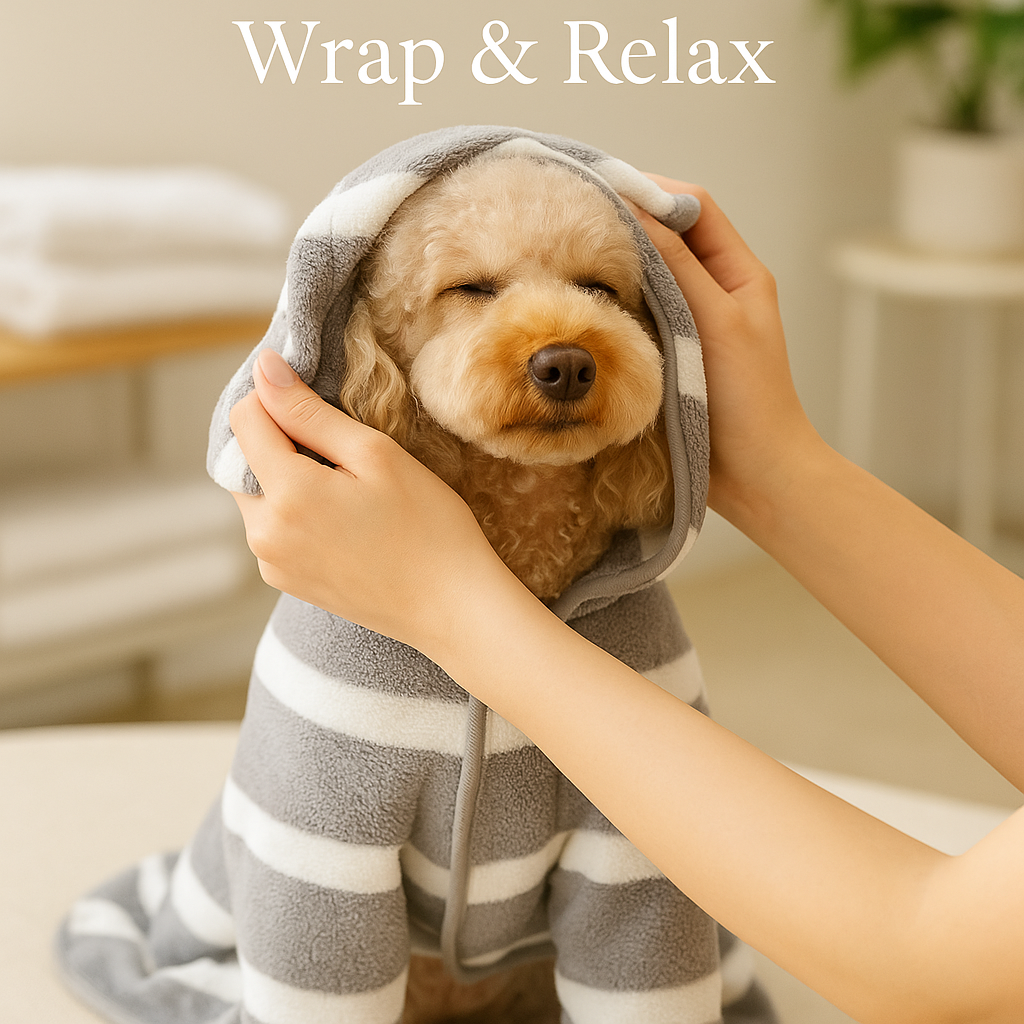 Super absorbent dog bathrobe designed for quick-dry comfort and luxury pet spa experience