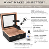 Matte black MAG Desktop Humidor with Spanish cedar inlay, digital hygrometer, and innovative Hydro Channel system