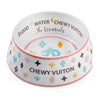 Chewy Vuiton luxury dog bowl with non-skid base in small, medium, and large sizes