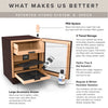 Luca Humidor Cabinet in brown walnut with three drawers, felt-lined accessory tray, and Hydro Tray humidity system