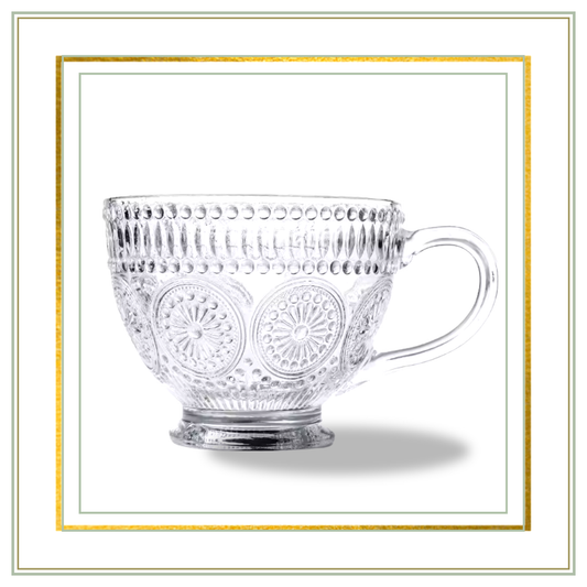 Modern Vintage Embossed Glass Cup – 400 ml luxury drinkware