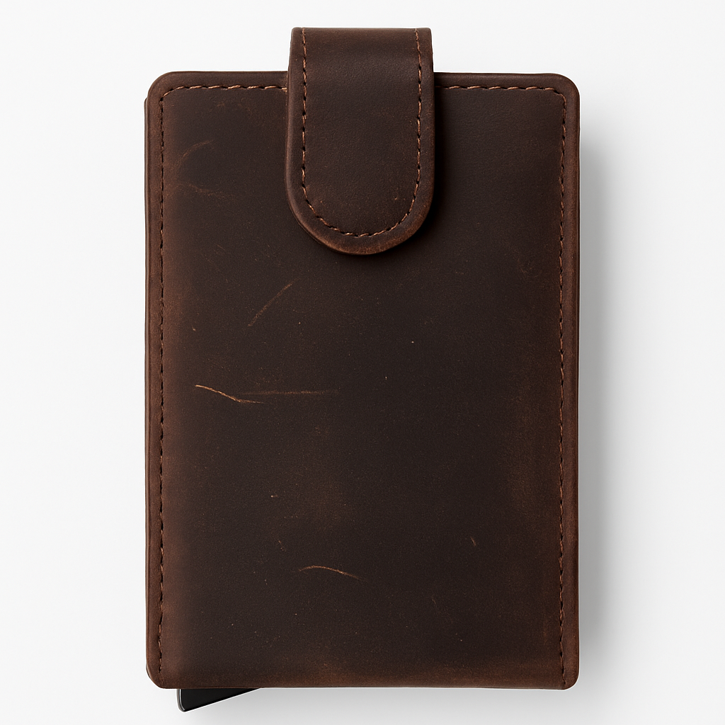 RFID leather card holder in slim minimalist wallet design, The Hawthorne pop-up card case for luxury essentials