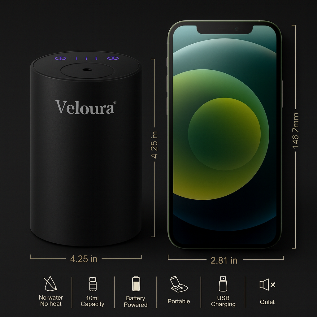 Luxury portable cold-air diffuser, mini rechargeable waterless aroma diffuser for car and travel comfort